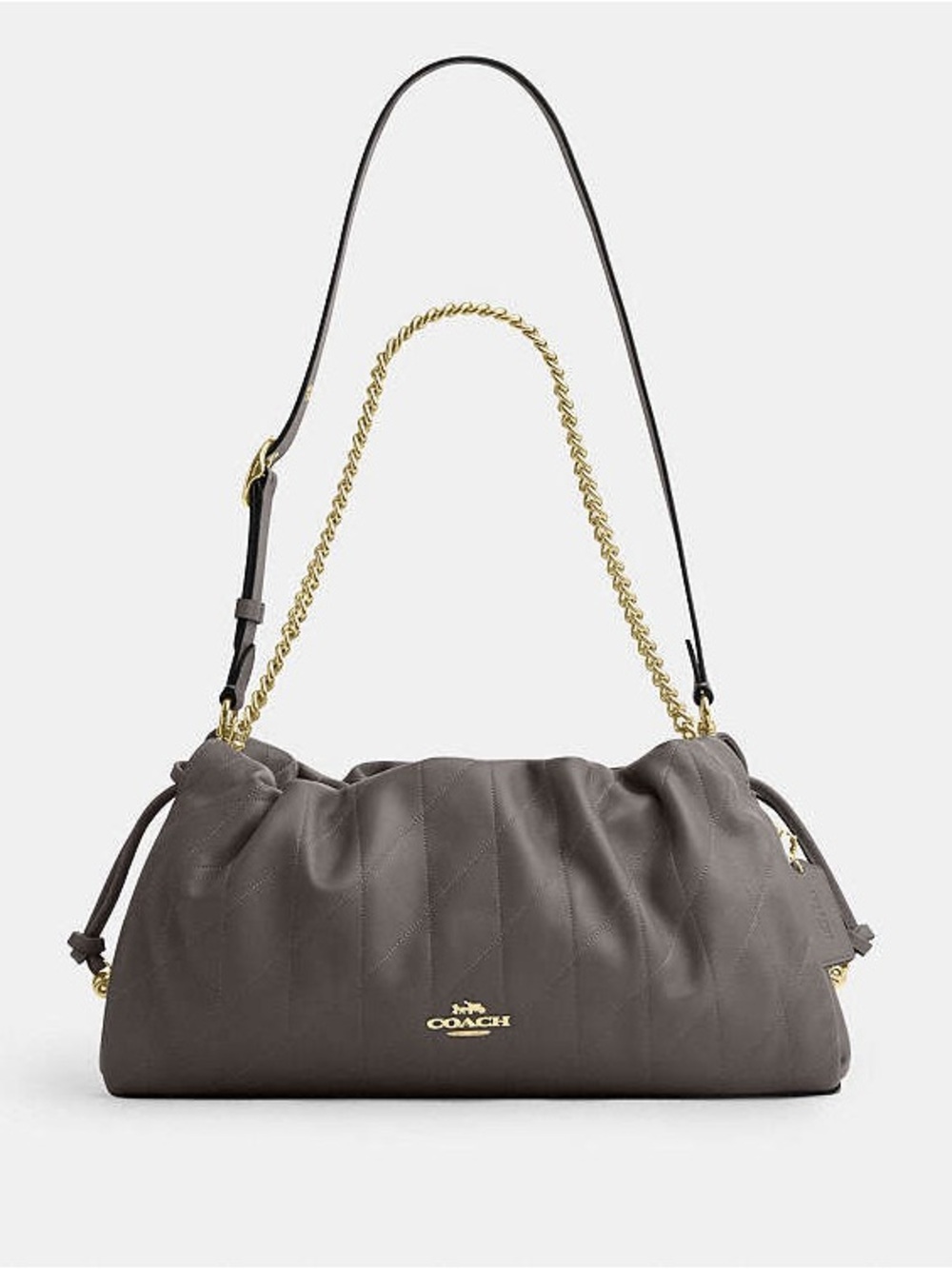Coach Faye Large Shoulder Bag in Gray Quilting with Gold Chain - Picture 2 of 13